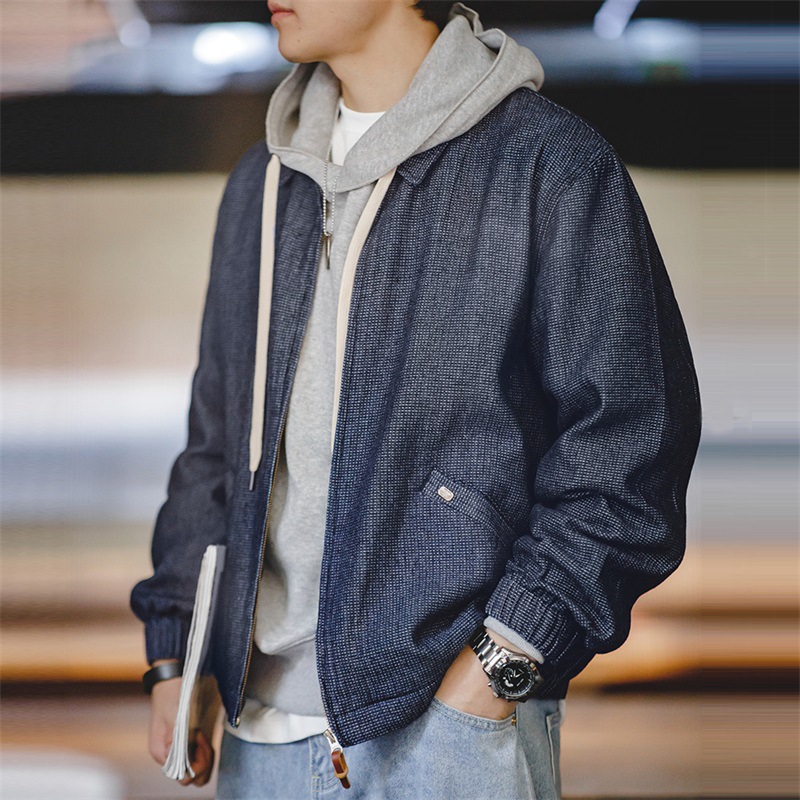 美式復古牛仔boxy教練夾克cityboy寬鬆翻領外套男春秋-Retro's Wear