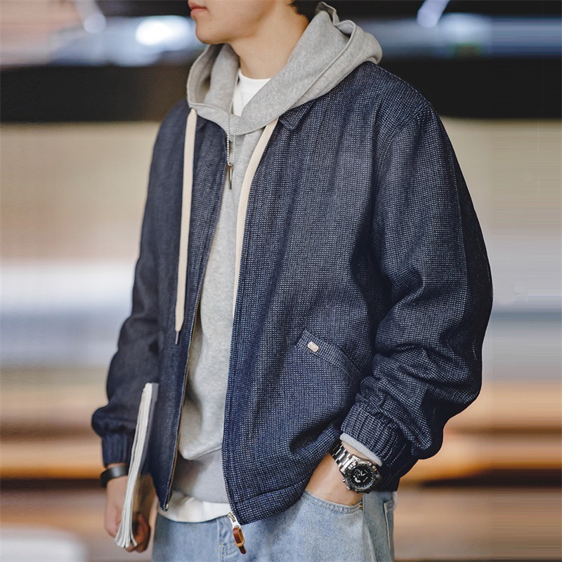 美式復古牛仔boxy教練夾克cityboy寬鬆翻領外套男春秋-Retro's Wear