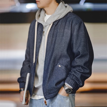 美式復古牛仔boxy教練夾克cityboy寬鬆翻領外套男春秋-Retro's Wear