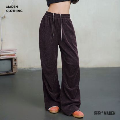美式復古雪尼爾衛褲慵懶休閒褲寬鬆顯瘦闊腿褲直筒長褲春秋女-Retro's Wear