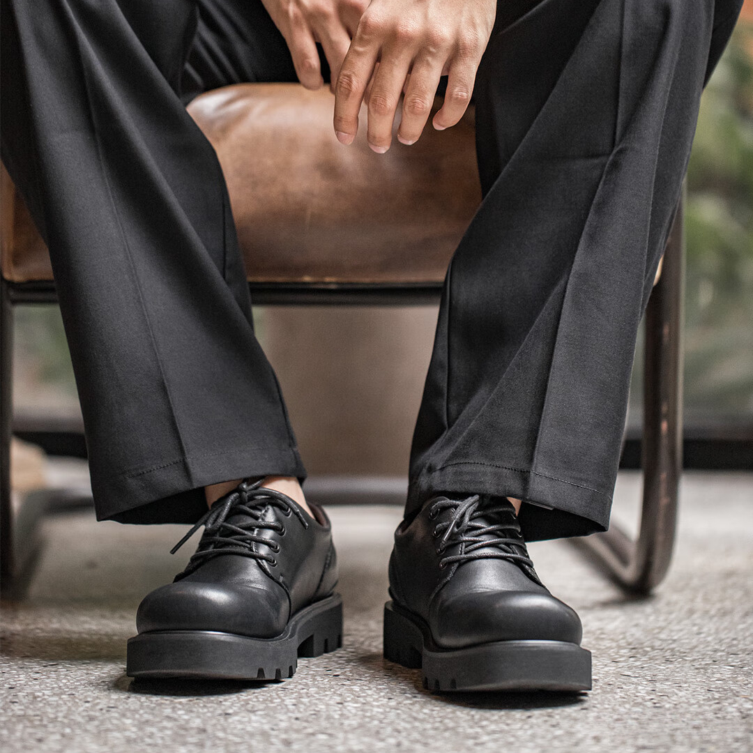 德比鞋男厚底增高黑色圓頭英倫風高級感大頭休閒低幫馬丁皮鞋