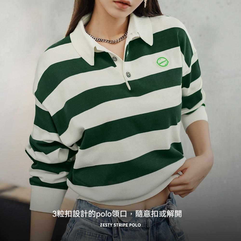 復古撞色條紋POLO領長袖T恤針織休閒百搭上衣顯瘦打底衫秋女-Retro's Wear