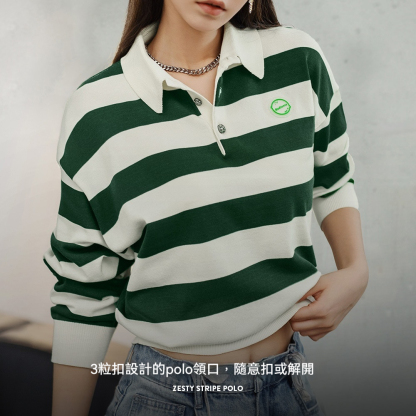 復古撞色條紋POLO領長袖T恤針織休閒百搭上衣顯瘦打底衫秋女-Retro's Wear