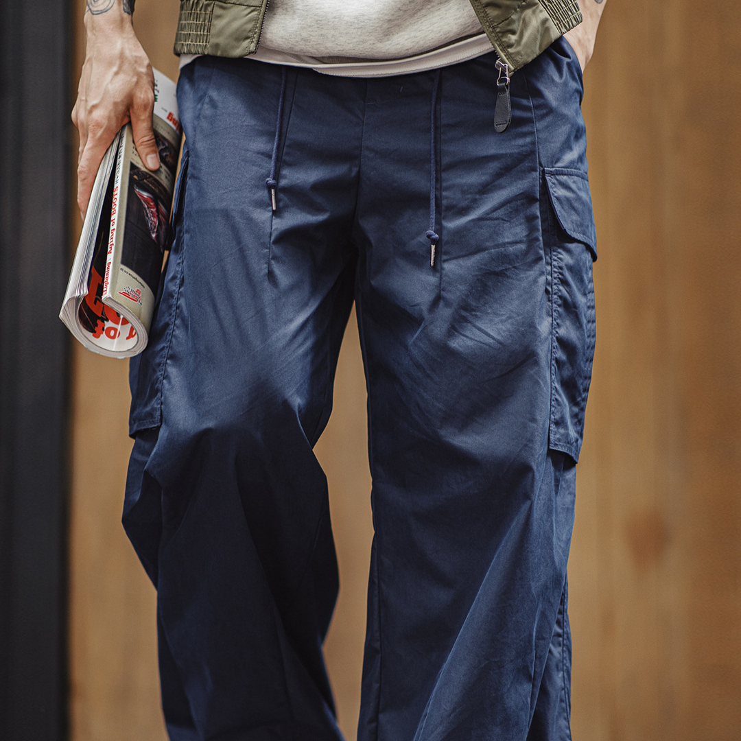 美式m65大口袋休閒褲日系cityboy藍色梭織束脚長褲子男秋