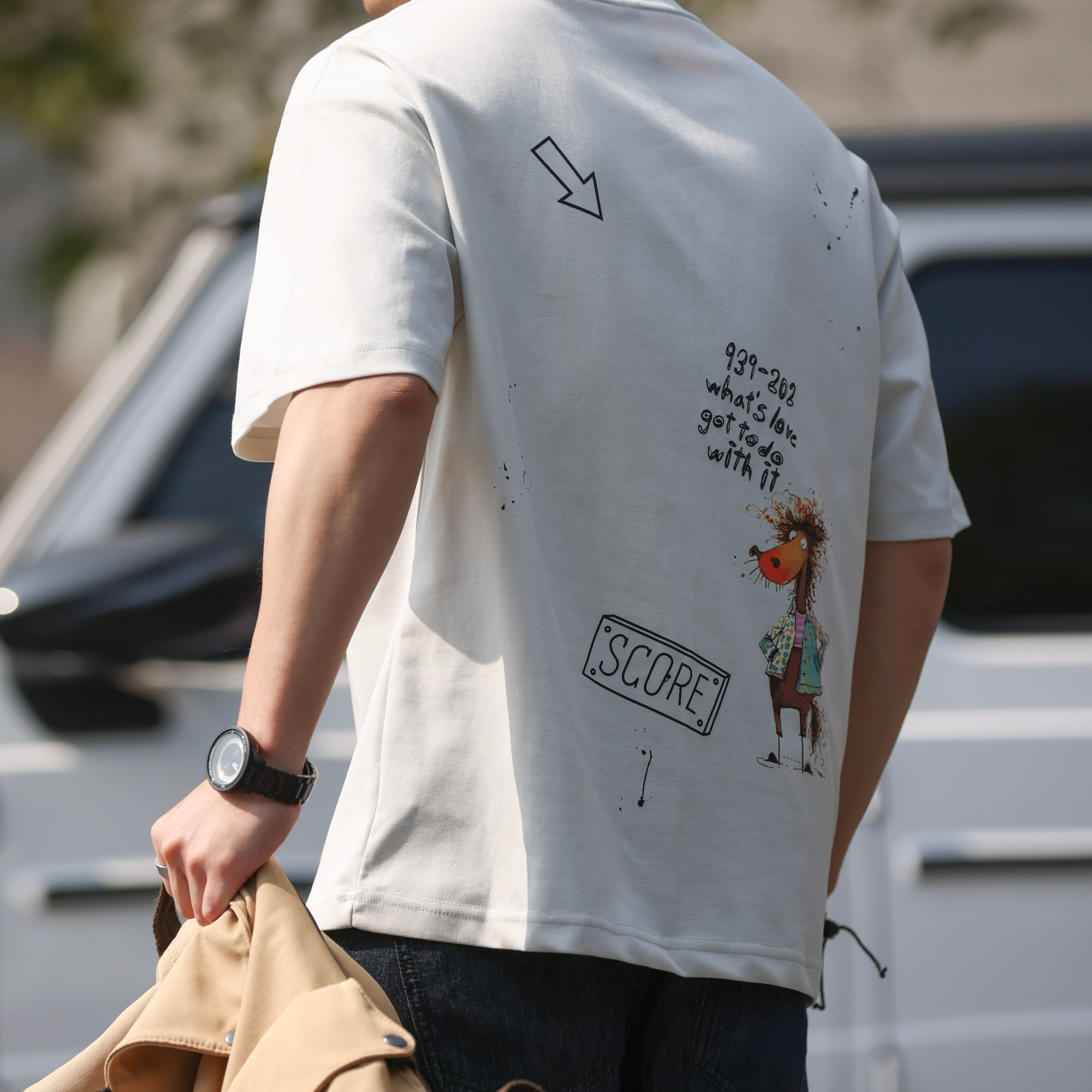 美式休閒刺繡印花短袖T恤男生微寬趣味卡通210g打底衫夏