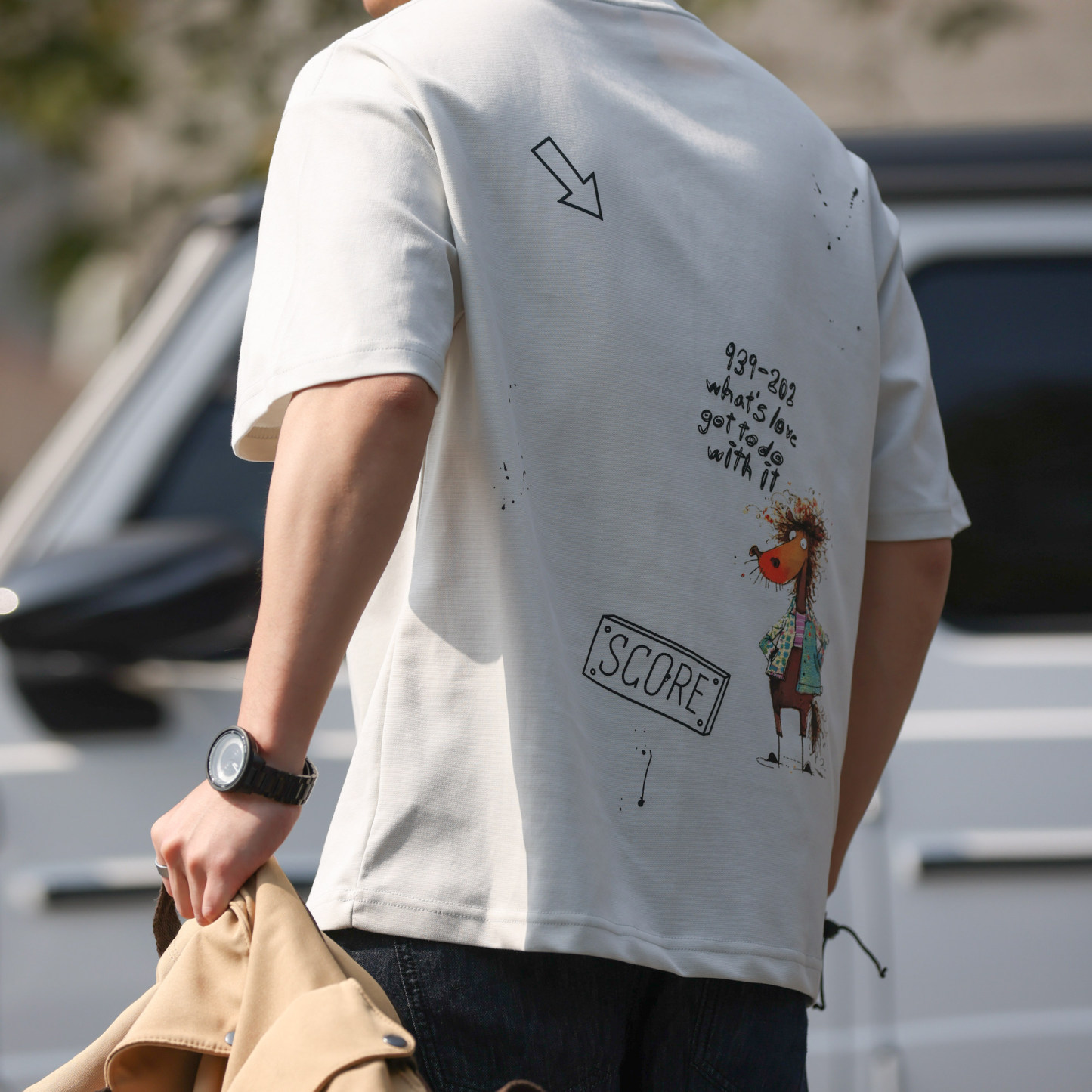 美式休閒刺繡印花短袖T恤男生微寬趣味卡通210g打底衫夏