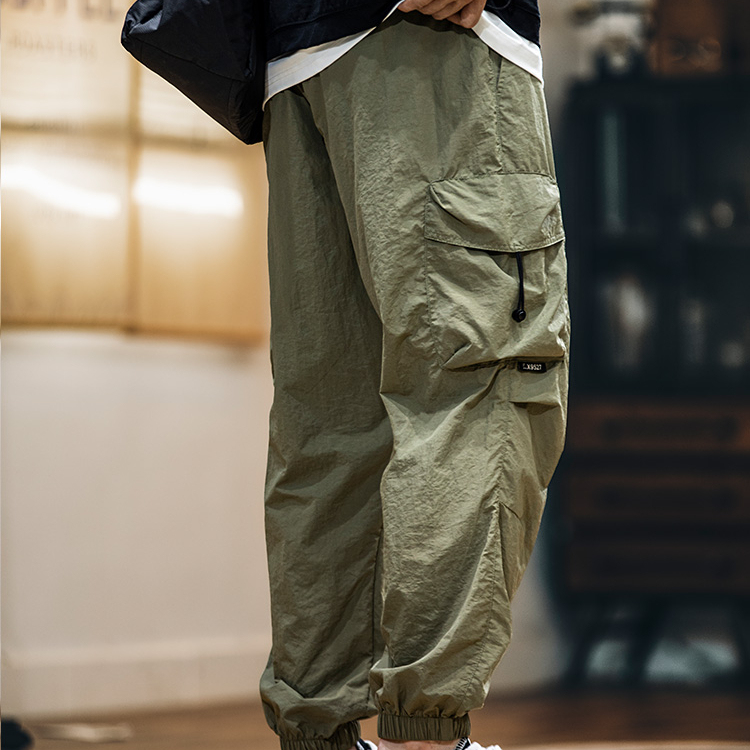 美式工裝褲子男夏季2025新款輕薄刺繡束脚長褲男士寬鬆百搭休閒褲