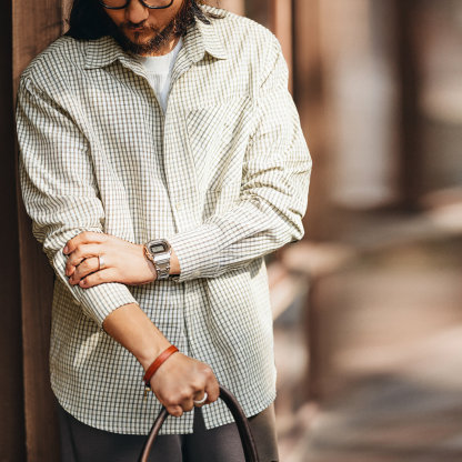 美式高街港風休閒格子襯衫男士2026春秋新款寬鬆襯衣外套男