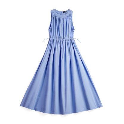 淺春系baby藍無袖連衣裙休閒沙灘度假長裙春夏法式抽褶裙子女