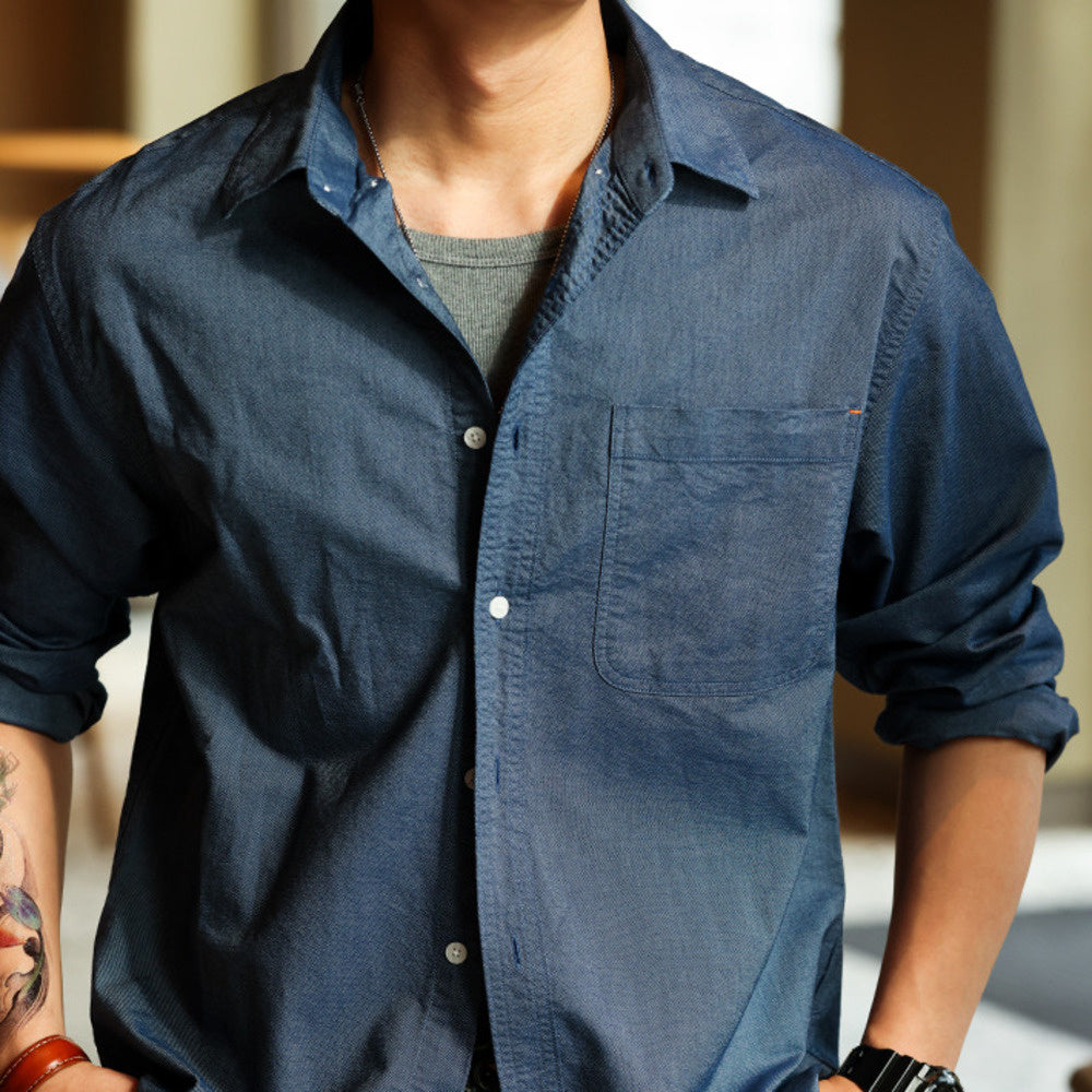 美式復古牛津紡長袖襯衫男商務休閒外穿內搭打底襯衣春