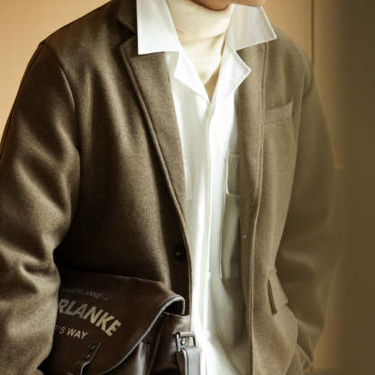 法式720g重磅羊毛混紡休閒西服男平駁領毛呢西裝外套冬