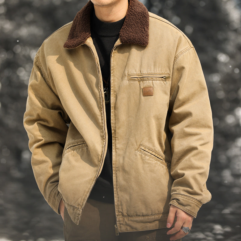 美式重磅羊羔絨夾克男寬鬆抗寒保暖底特律硬漢工裝外套