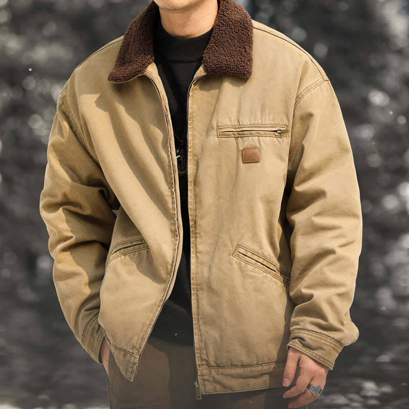 美式重磅羊羔絨夾克男寬鬆抗寒保暖底特律硬漢工裝外套