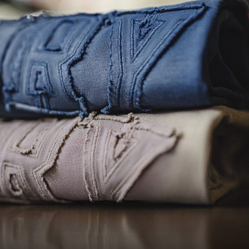 美式復古字母貼布衛衣漸變色水洗做舊寬鬆圓領T恤男春季