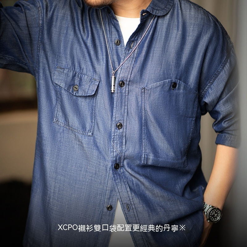 美式復古天絲牛仔襯衫丹寧萊賽爾長袖CPO襯衣外套男士-Retro's Wear