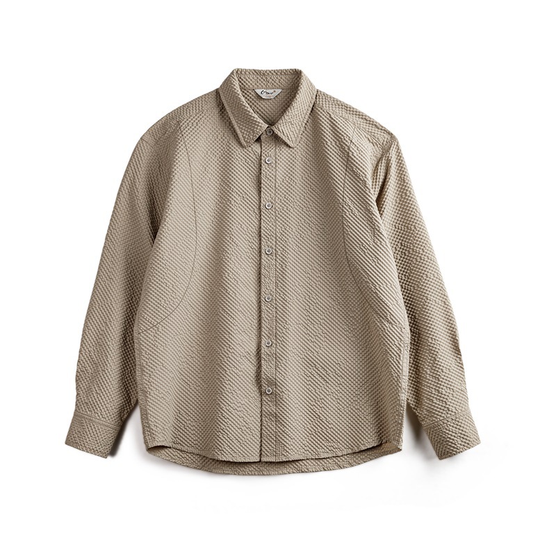 美式休閒泡泡紗免燙長袖襯衫肌理感薄款翻領襯衣外套男秋-Retro's Wear