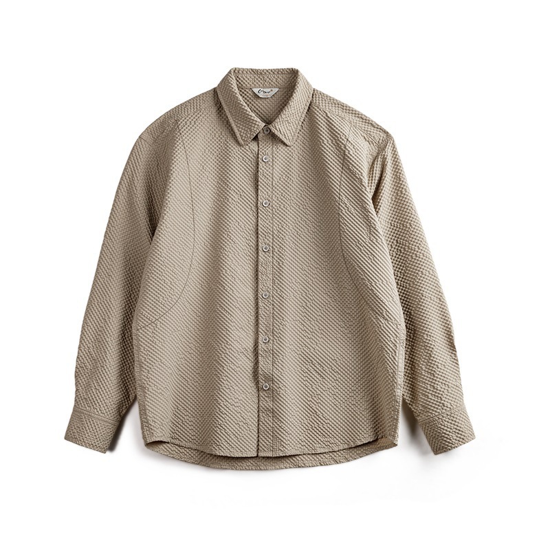 美式休閒泡泡紗免燙長袖襯衫肌理感薄款翻領襯衣外套男秋-Retro's Wear