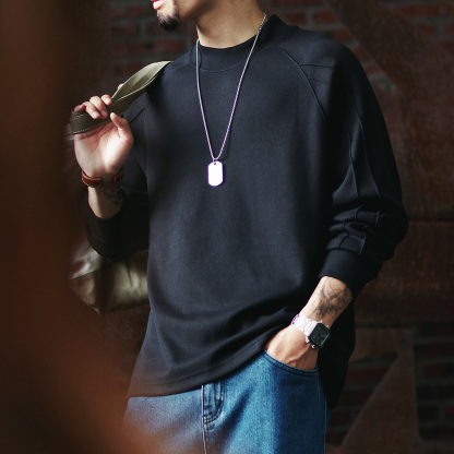 410g重磅科技保暖插肩長袖t恤男2025秋季新款寬鬆純色內搭打底衫