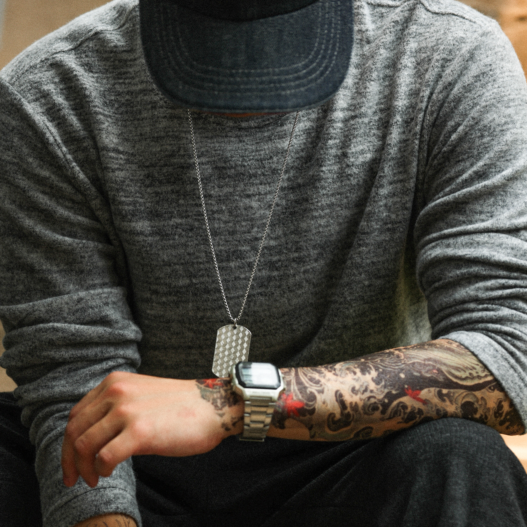 彈性軟糯垂感花紗長袖T恤男美式高級感250g休閒打底衫秋