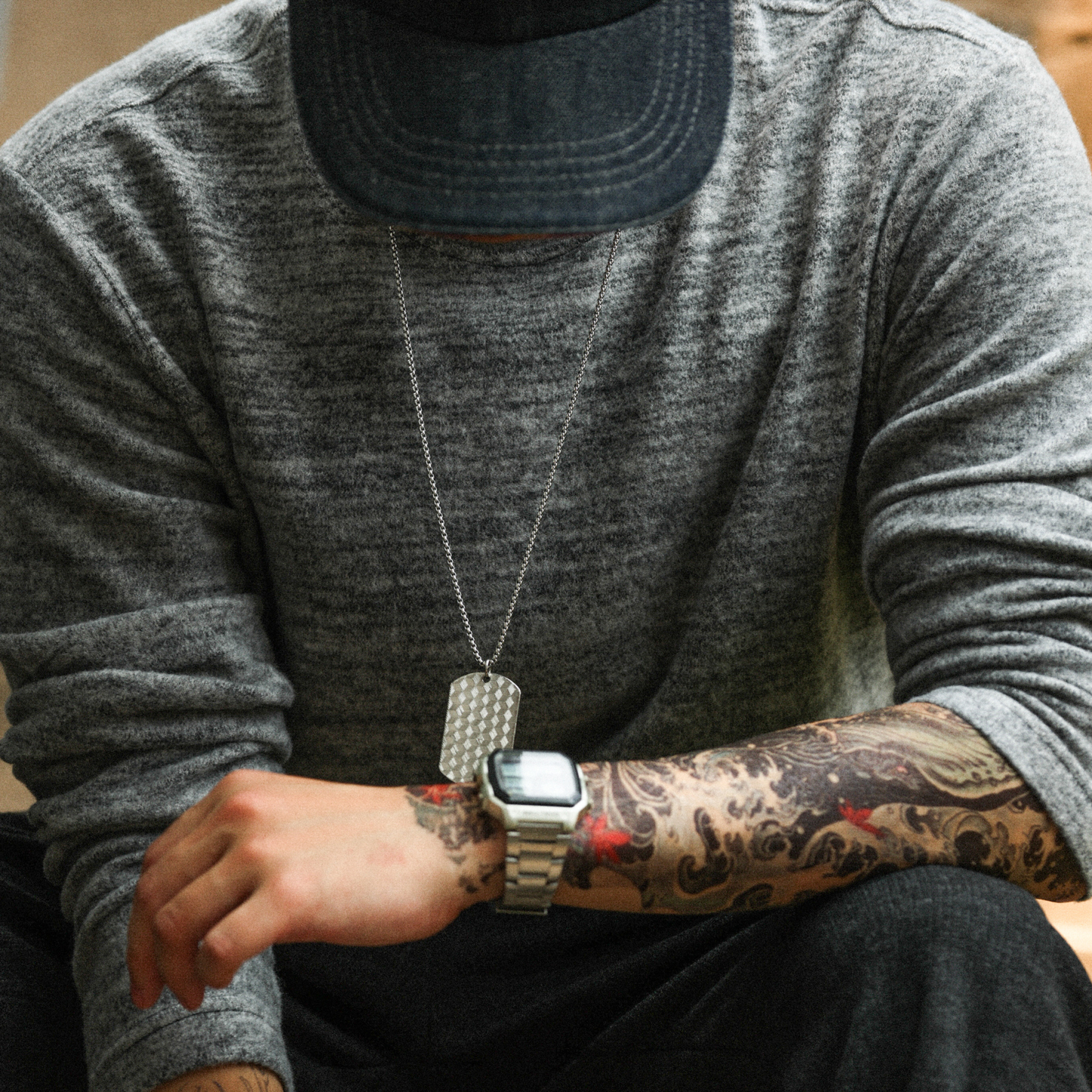 彈性軟糯垂感花紗長袖T恤男美式高級感250g休閒打底衫秋