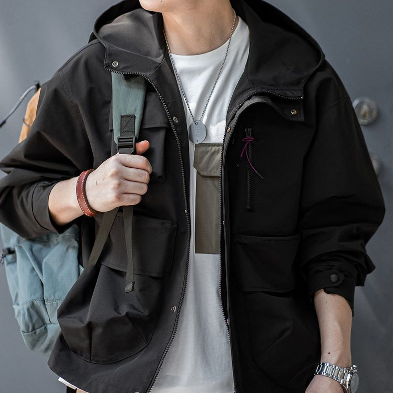 美式休閒多口袋機能連帽夾克戶外寬鬆廓形運動外套男秋季-Retro's Wear