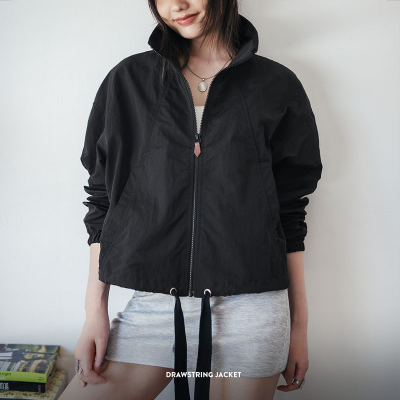 美式復古抽繩夾克翻領可收腰工裝外套小個子寬鬆上衣春秋季女