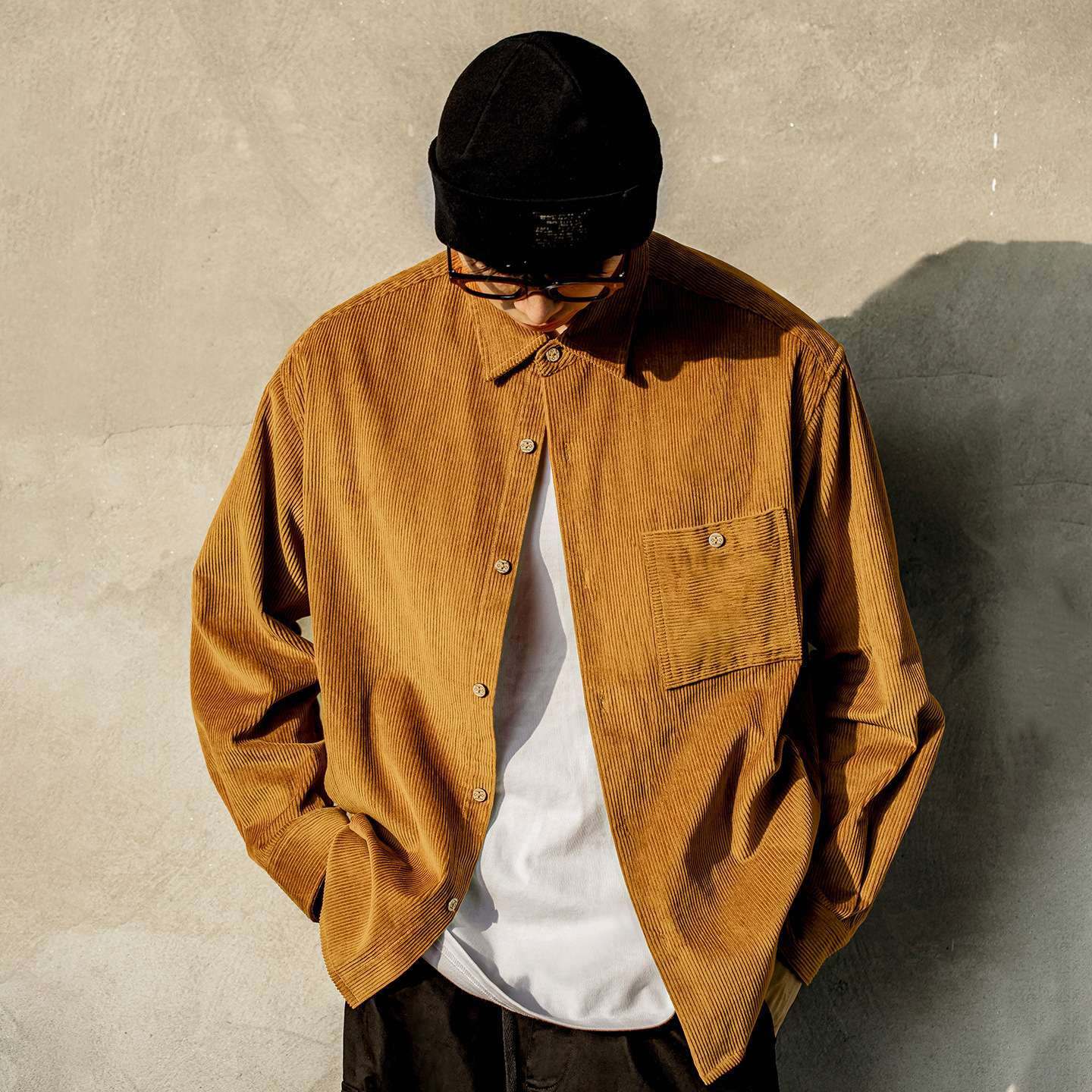MRA日系薑黃色粗坑燈芯絨長袖襯衫美拉德納瓦霍疊穿外套寸衣