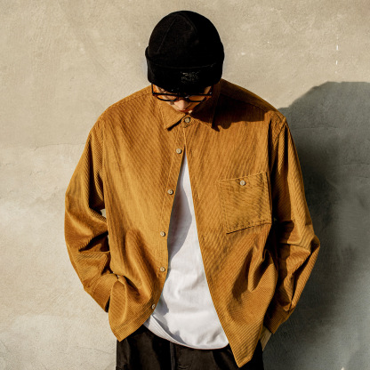 MRA日系薑黃色粗坑燈芯絨長袖襯衫美拉德納瓦霍疊穿外套寸衣