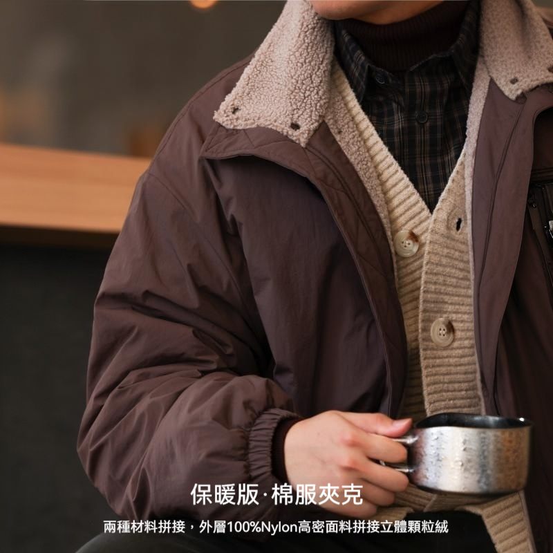 保暖羊羔絨防風立領工裝夾克男寬鬆美式休閒加厚棉衣冬