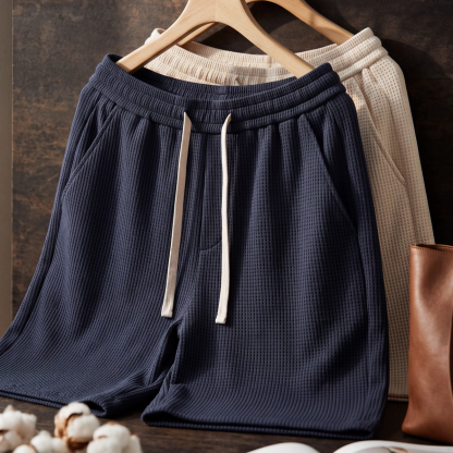 American Retro Style 230g Waffle Casual Shorts Men's Loose Straight Leg Sports Drawstring Five-Point Pants