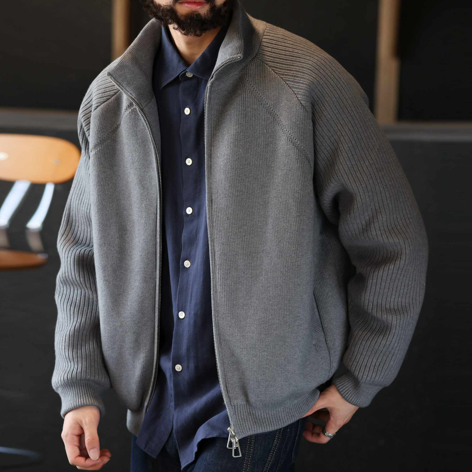 美式休閒保暖立領毛衣羽絨服男90絨灰色針織開衫外套冬