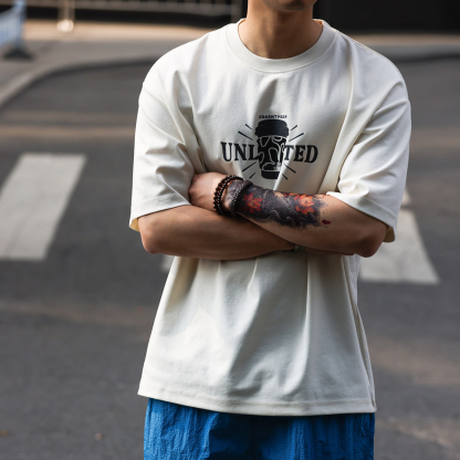 美式休閒200g輕量感抗皺印花T恤男士夏季親膚速幹打底衫