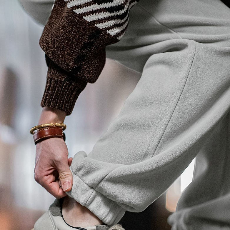 美式雙面搖粒絨束脚衛褲加絨保暖運動休閒直筒長褲男秋冬-Retro's Wear