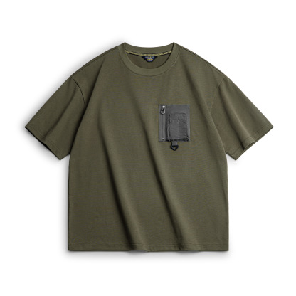 美式復古軍綠色口袋T恤山系純棉針織日系重磅短袖男款夏
