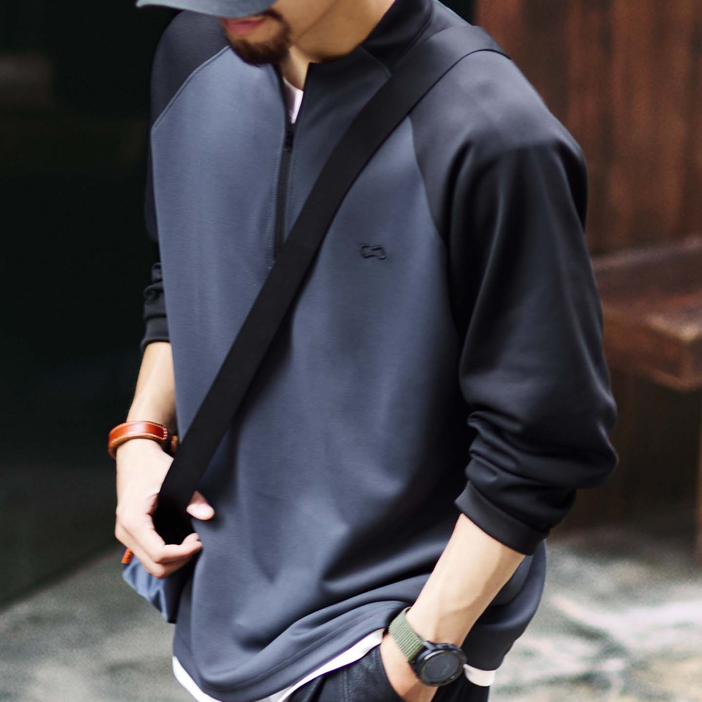 美式休閒半拉鍊撞色衛衣男2025秋季新款cityboy寬鬆插肩袖上衣