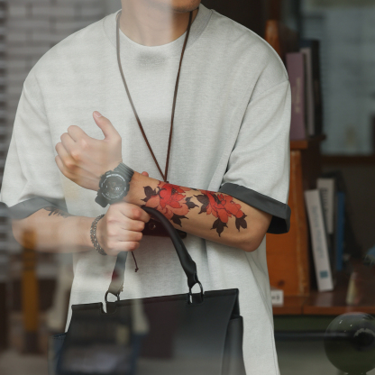 美式休閒雙面异色短袖T恤男230g凉感假兩件肌理感打底衫