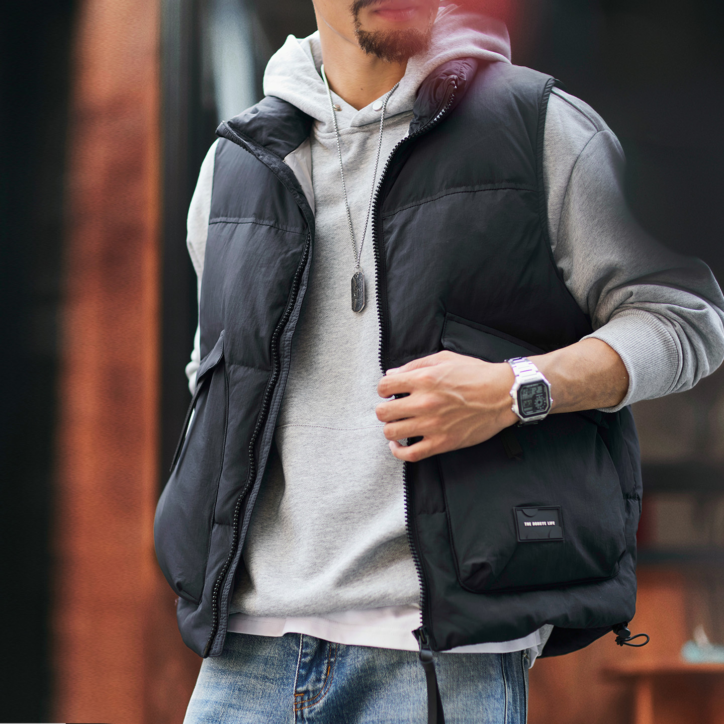 90鴨絨立領工裝羽絨馬甲男士2025冬季新款寬鬆保暖羽絨背心外套