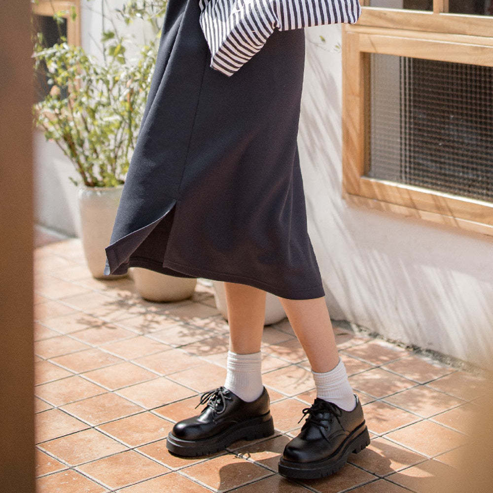 復古百搭德比鞋女春季黑色英倫風厚底增高小皮鞋休閒工裝鞋-Retro's Wear