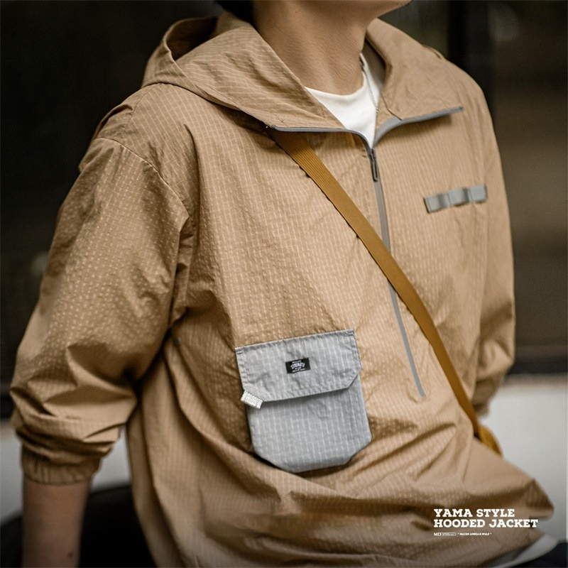 山系戶外半拉鍊套頭衛衣夾克寬鬆撞色薄款連帽衫外套男秋-Retro's Wear