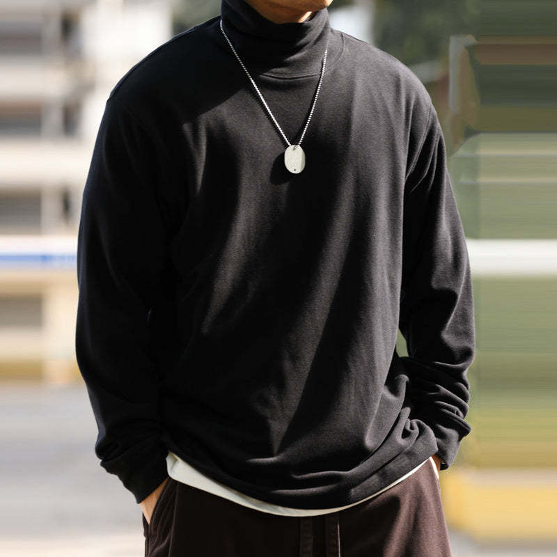 美式復古雙面一體澳絨高領打底衫300g重磅磨毛休閒長袖T恤男-Retro's Wear