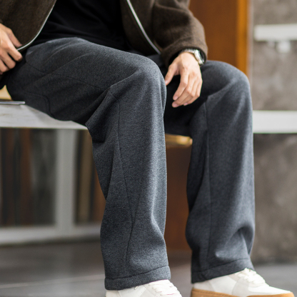 420g含綿羊毛男士加絨直筒休閒褲秋冬複合一體絨保暖寬鬆闊腿長褲