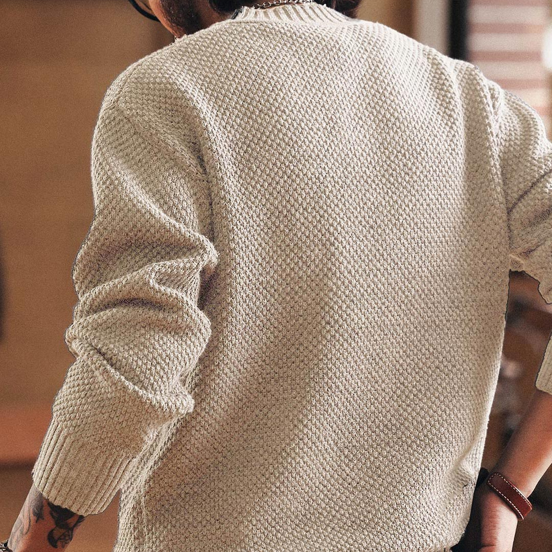 美式重磅亨利領粗針毛衣男秋冬款老錢楓加厚保暖硬漢針織衫