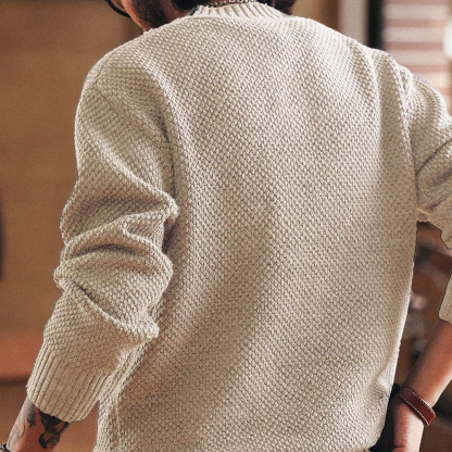 美式重磅亨利領粗針毛衣男秋冬款老錢楓加厚保暖硬漢針織衫