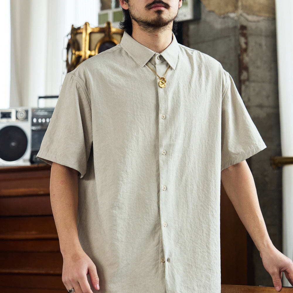 法式休閒抗皺免燙短袖襯衫男桃皮絨高級感復古痞帥襯衣