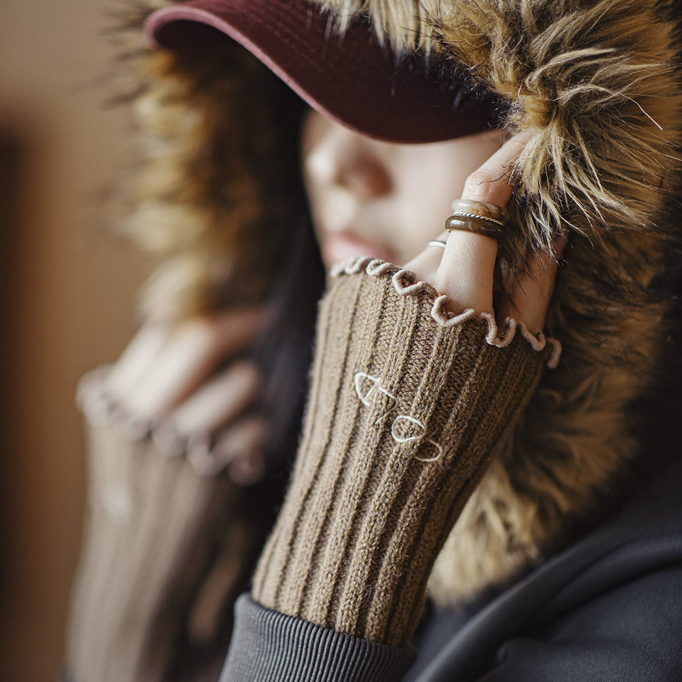 無指毛線手套加厚保暖露趾長款手臂袖套針織假袖子女士秋冬季