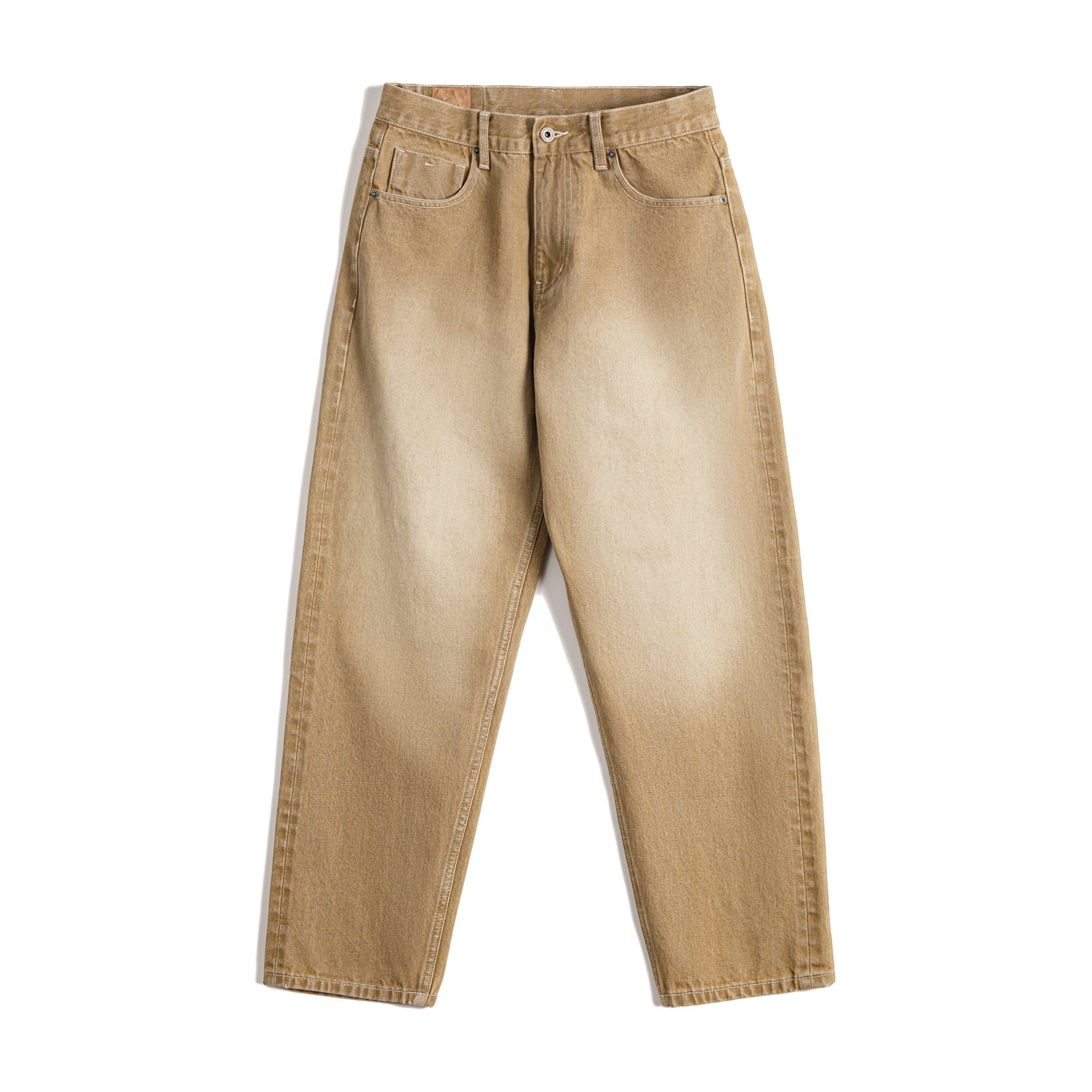 美式復古淺卡其色牛仔褲直筒水洗寬鬆闊腿休閒長褲子男春