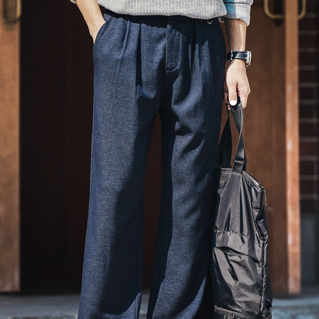 美式潮流水洗原色老錢風休閒褲男秋冬新款寬鬆直筒闊腿褲子