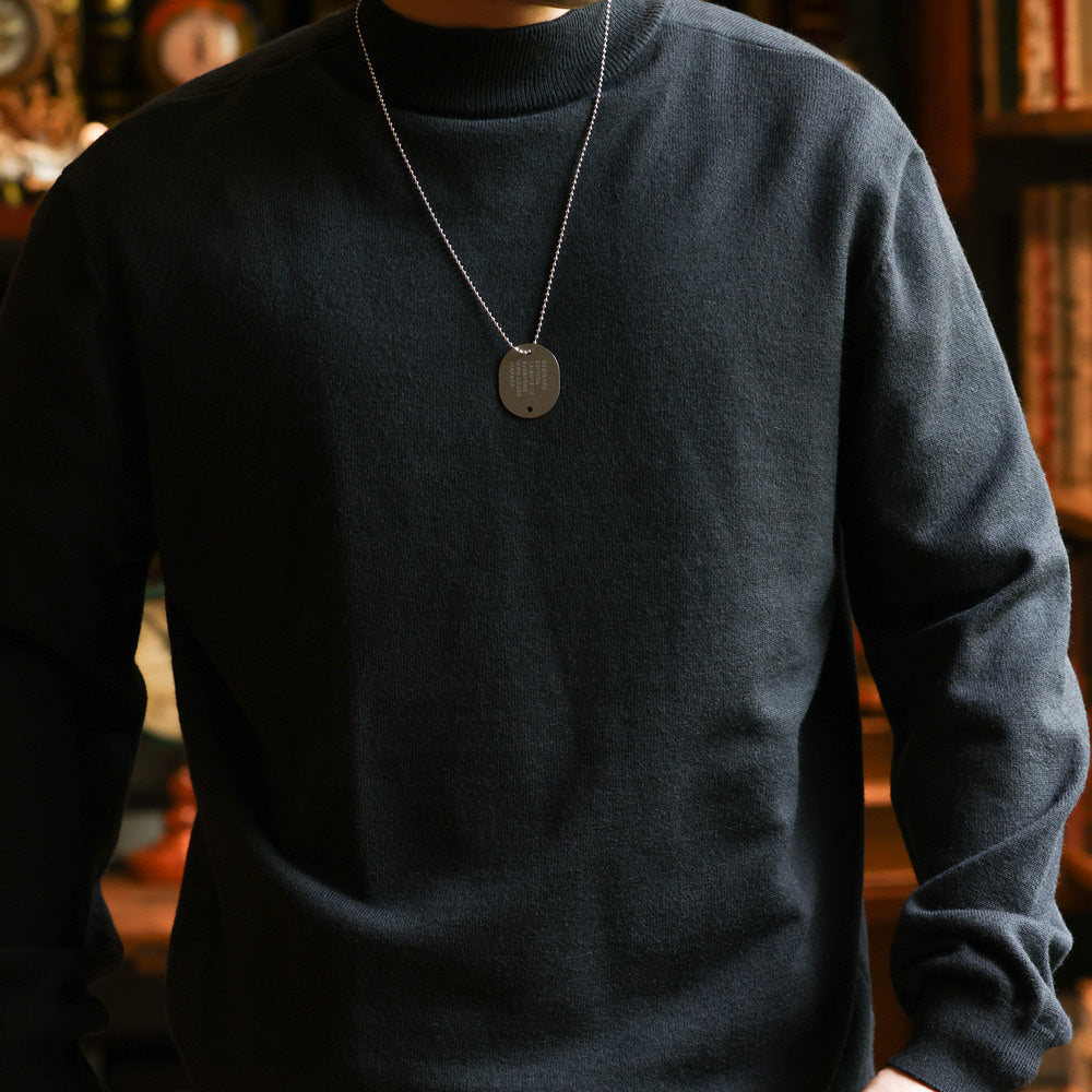 美式休閒半高領毛衣男保暖內搭阿美哢嘰長袖復古針織打底衫-Retro's Wear