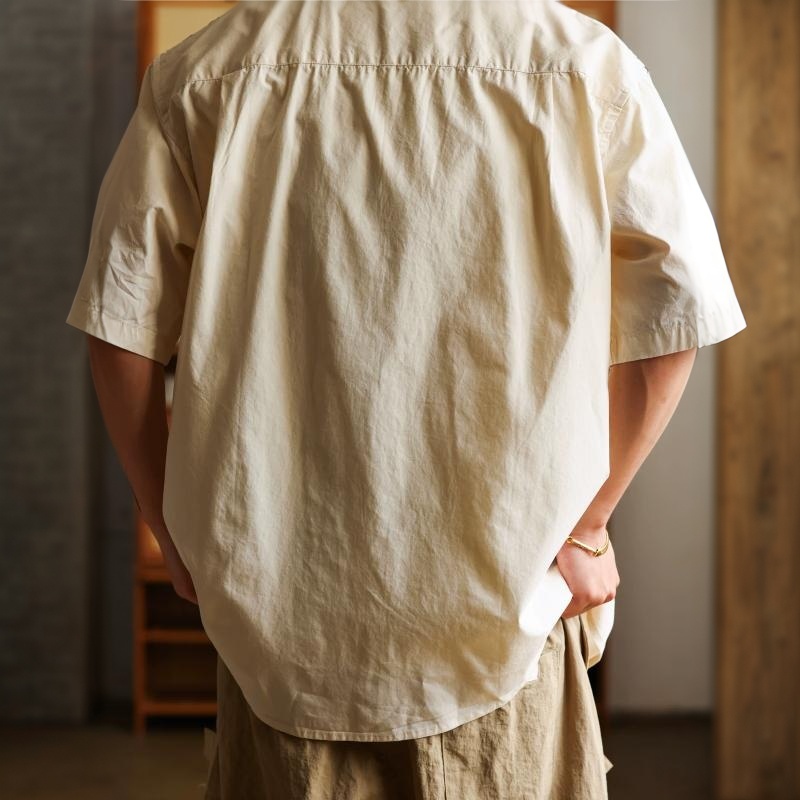 美式輕復古雲紋刺繡短袖襯衫男32支純棉休閒親膚襯衣夏