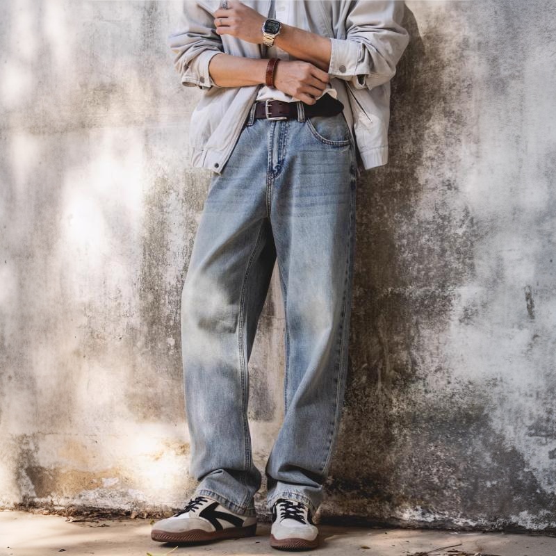 美式復古萊賽爾牛仔褲男2026春季新款寬鬆大碼cleanfit直筒褲子